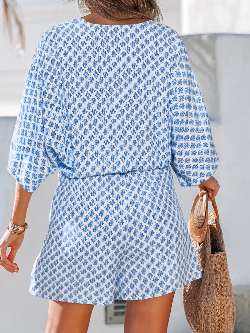 Cupshe Blue & White Printed Short Sleeve Romper - Picture 2 of 4